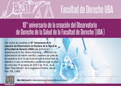 10° aniversario de la creación del Observatorio de Derecho de la Salud de la Facultad de Derecho (UBA)