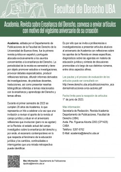 Academia. Revista sobre Enseñanza del Derecho, convoca a enviar artículos con motivo del vigésimo aniversario de su creación