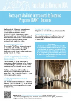 Becas para Movilidad Internacional de Docentes. Programa  UBAINT - Docentes