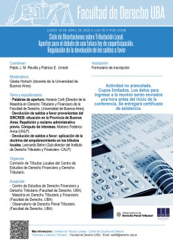 Ciclo de disertaciones sobre tributación local. Aportes para el debate de una futura ley de coparticipación. Regulación de la devolución de los saldos a favor
