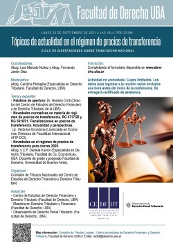 Ciclo de disertaciones sobre tributaciÃ³n nacional: TÃ³picos de actualidad en el rÃ©gimen de precios de transferencia