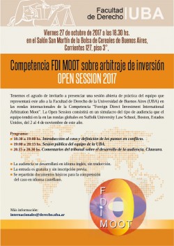 Competencia FDI MOOT sobre arbitraje de inversión. OPEN SESSION 2017