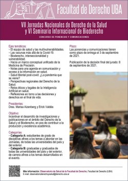 Concurso de ponencias y comunicaciones. VII Jornadas Nacionales de Derecho de la Salud. VI Seminario Internacional de Bioderecho