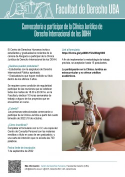 Convocatoria a participar de la Clínica Jurídica de Derecho Internacional de los DDHH