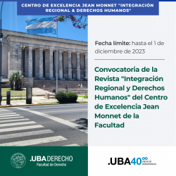 Convocatoria de la Revista "Integración Regional y Derechos Humanos" del Centro de Excelencia Jean Monnet de la Facultad