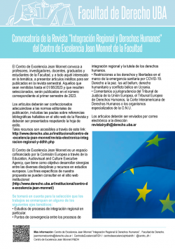 Convocatoria de la Revista "IntegraciÃ³n Regional y Derechos Humanos" del Centro de Excelencia Jean Monnet de la Facultad
