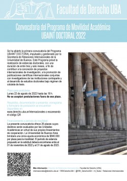 Convocatoria del Programa de Movilidad AcadÃ©mica UBAINT DOCTORAL 2022