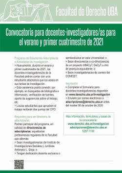 Convocatoria para docentes-investigadores/as para el verano y primer cuatrimestre de 2021