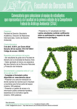 Convocatoria para seleccionar al equipo de estudiantes que representará a la Facultad en la primera edición de la Competencia Federal de Arbitraje Ambiental (CFAA)