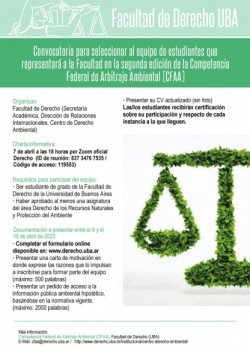 Convocatoria para seleccionar al equipo de estudiantes que representará a la Facultad en la segunda edición de la Competencia Federal de Arbitraje Ambiental (CFAA)