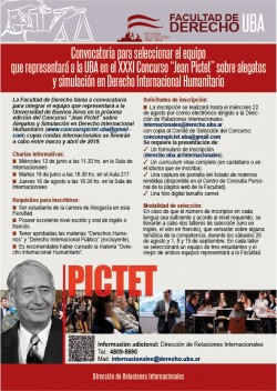 Convocatoria para seleccionar el equipo que representará a la UBA en el XXXI Concurso "Jean Pictet" sobre alegatos y simulación en Derecho Internacional Humanitario