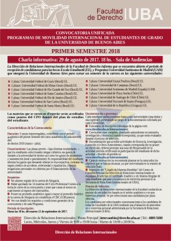 Convocatoria unificada programas de movilidad internacional de estudiantes de grado de la Universidad de Buenos Aires primer semestre 2018