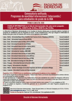 Convocatoria unificada - Programas de movilidad internacional (intercambio) para estudiantes de grado de la UBA. Primer semestre 2019