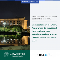 Convocatoria UNIFICADA. Programas de movilidad internacional para estudiantes de grado de la UBA. Primer semestre 2024