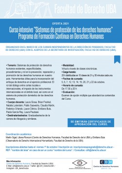 Curso intensivo: "Sistemas de protección de los derechos humanos". Programa de Formación Continua en Derechos Humanos - Oferta 2021