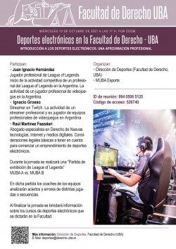 Deportes electrónicos en la Facultad de Derecho  - UBA. Introducción a los deportes electrónicos. Una aproximación profesional.