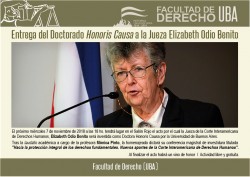 Entrega del Doctorado <i>Honoris Causa</i> a la Jueza Elizabeth Odio Benito