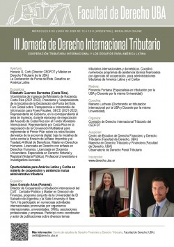 III Jornada de Derecho Internacional Tributario. CooperaciÃ³n tributaria internacional y los desafÃ­os para AmÃ©rica Latina