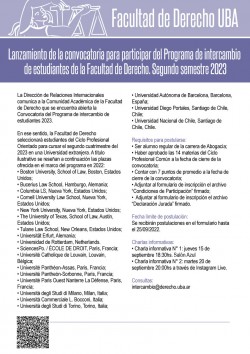 Lanzamiento de la convocatoria para participar del Programa de intercambio de estudiantes de la Facultad de Derecho. Segundo semestre 2023