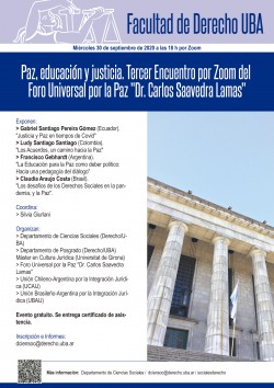 Paz, educación y justicia. Tercer Encuentro por Zoom del Foro Universal por la Paz "Dr. Carlos Saavedra Lamas"