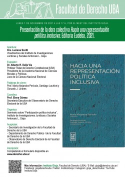 Presentación de la obra colectiva <i>Hacia una representación política inclusiva</i>. Editorial Eudeba, 2021.