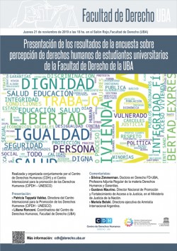 Presentación de los resultados de la encuesta sobre percepción de derechos humanos de estudiantes universitarios de la Facultad de Derecho de la UBA