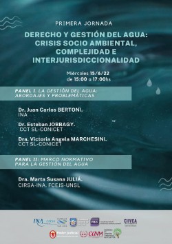 Primera jornada "Derecho y gestiÃ³n del agua: crisis socio ambiental, complejidad e interjurisdiccionalidad"