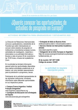 ¿Querés conocer las oportunidades de estudios de posgrado en Europa? Actividad informativa para graduados/as y estudiantes 2020