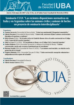 Seminario CUIA "Las recientes disposiciones normativas en Italia y en Argentina sobre las uniones civiles y uniones de hecho: un proyecto de seminario interdisciplinario"