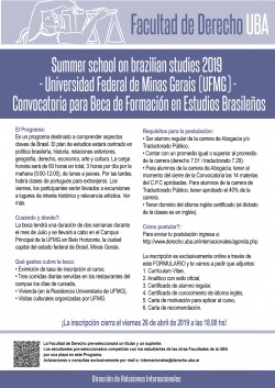 Summer school on brazilian studies 2019 - Universidad Federal de Minas Gerais (UFMG). Convocatoria para Beca de Formación en Estudios Brasileños
