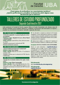 Talleres de Estudio Profundizado. Segundo cuatrimestre. Septiembre 2017