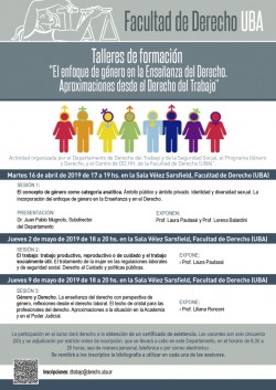 Talleres de formación "El enfoque de  género en la Enseñanza del Derecho. Aproximaciones desde el Derecho del Trabajo"