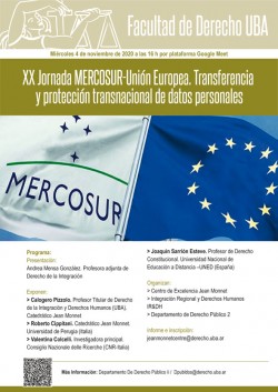 XX Jornada MERCOSUR-Unión Europea. Transferencia y protección transnacional de datos personales