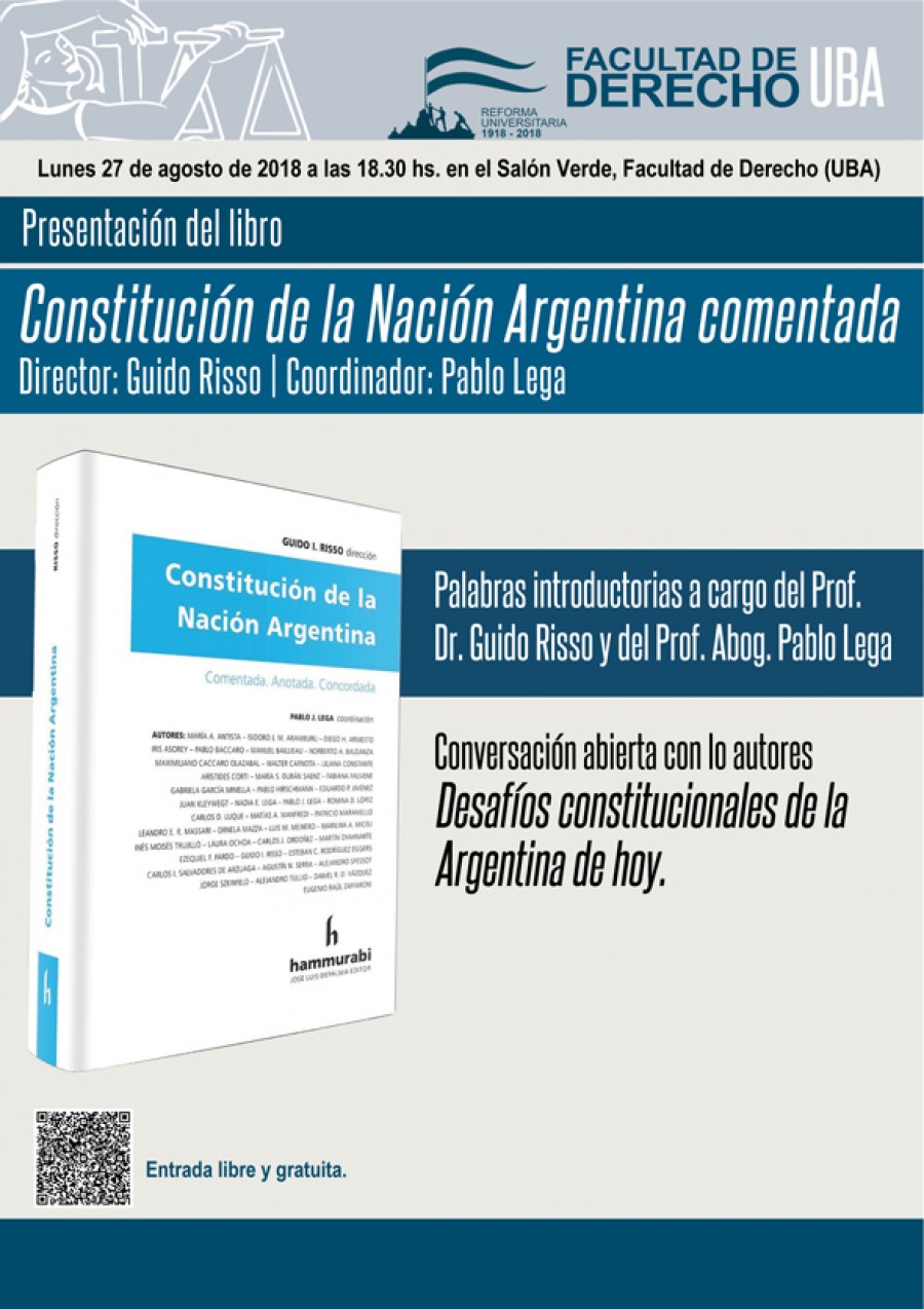 Presentación del libro Constitución Nacional Argentina comentada | Facultad  de Derecho - Universidad de Buenos Aires