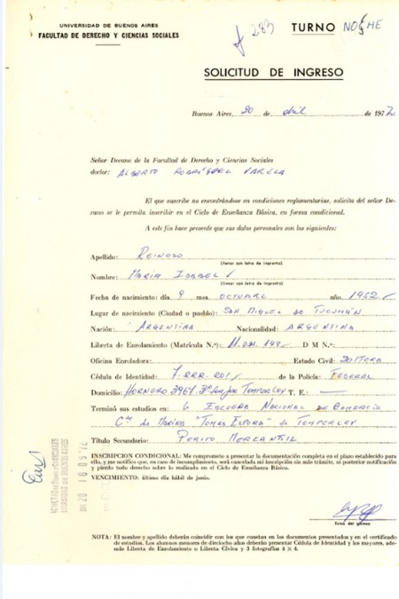 María Isabel Reinoso, detenida desaparecida el 23 de noviembre de 1977