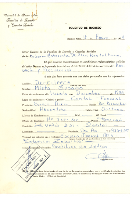 Mirta Susana Defelippes, detenida desaparecida el 18 de julio y el 9 de septiembre de 1976