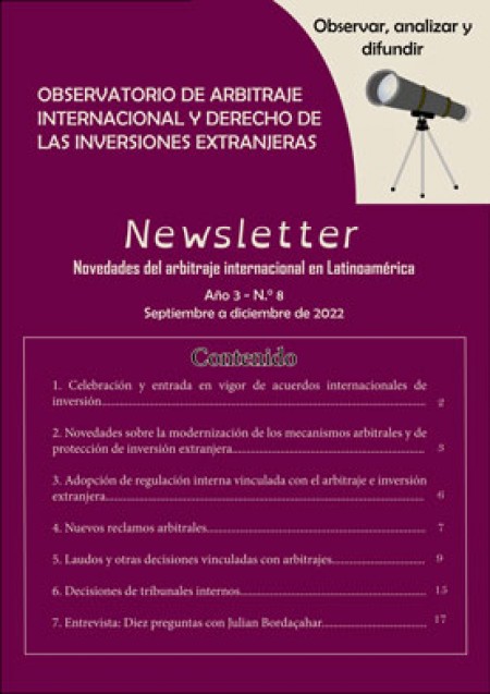 Octavo boletn informativo del Observatorio de Arbitraje Internacional y Derecho de las Inversiones Extranjeras