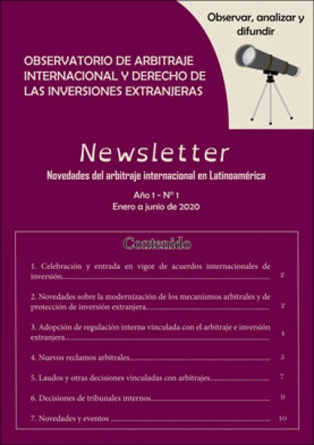 Primer boletín informativo del Observatorio de Arbitraje Internacional y Derecho de las Inversiones Extranjeras