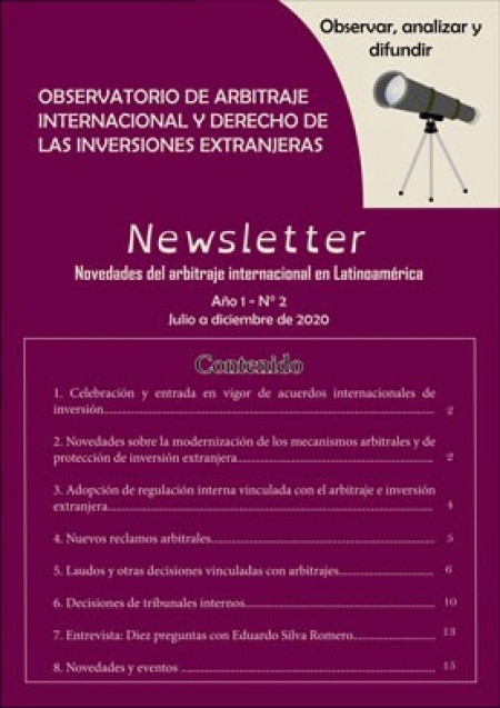 Segundo boletín informativo del Observatorio de Arbitraje Internacional y Derecho de las Inversiones Extranjeras