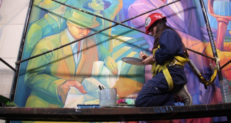 Muestra fotogrfica de la Oficina de Comunicaciones del proceso de realizacin del mural del Centenario de la Reforma Universitaria 