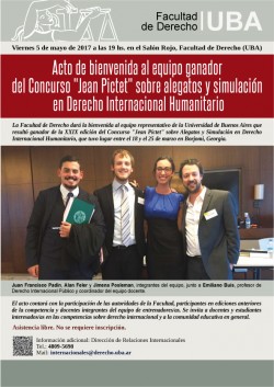 Acto de bienvenida al equipo ganador del Concurso "Jean Pictet" sobre alegatos y simulación en Derecho Internacional Humanitario