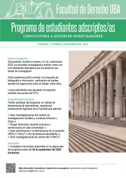 Programa de estudiantes adscriptos/as a actividades de investigación: Convocatoria para docentes-investigadores/as - Verano y 1er Cuatrimestre 2023