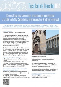 Convocatoria para seleccionar el equipo que representará a la UBA en la XIV Competencia Internacional de Arbitraje Comercial