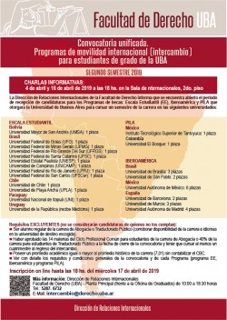 Convocatoria unificada: Programas de movilidad internacional (intercambio) para estudiantes de grado de la UBA - Segundo semestre 2019
