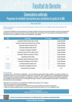 Convocatoria unificada. Programas de movilidad internacional para estudiantes de grado de la UBA. Primer semestre 2020