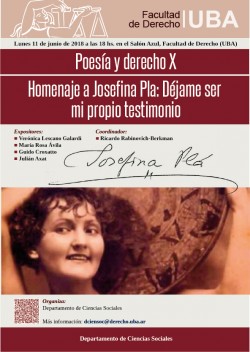 Poesía y derecho X - Homenaje a Josefina Pla: Déjame ser mi propio testimonio