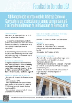 XIII Competencia Internacional de Arbitraje Comercial. Convocatoria para seleccionar al equipo que representará a la Facultad de Derecho de la Universidad de Buenos Aires